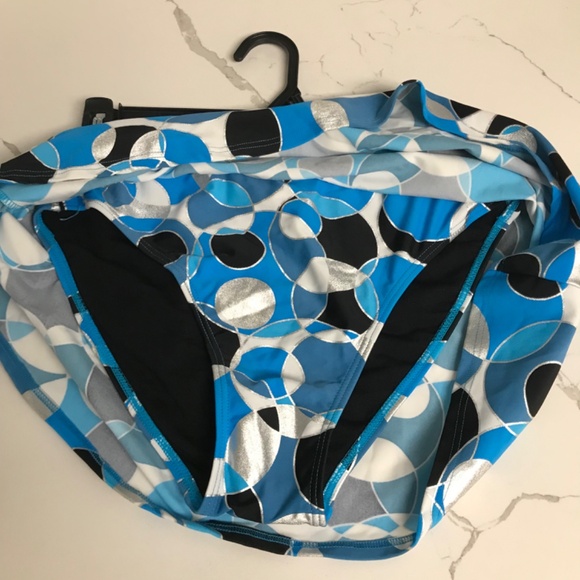Bikini Bay Skirted Swimsuit bottom Women’s US 12 Blue Silver Black Circles - Picture 3 of 9